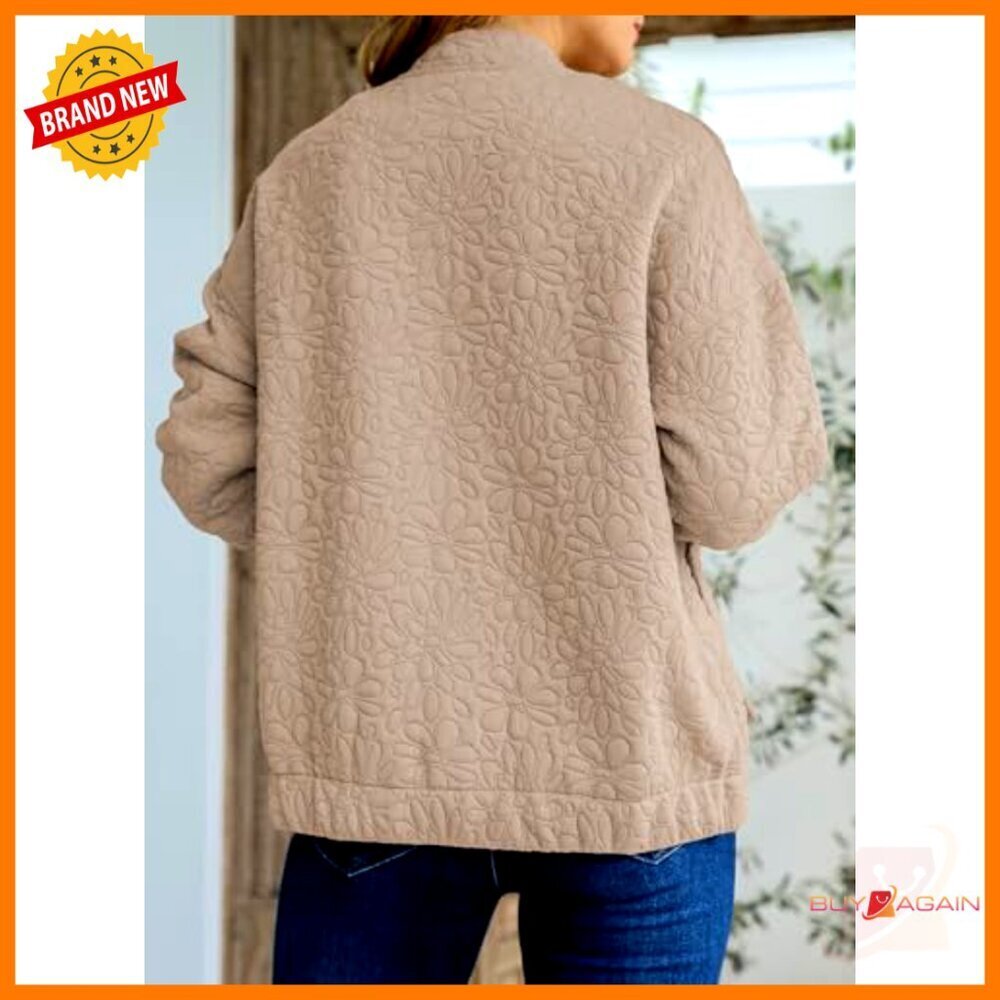 Lightweight Jacquard Bomber Jacket Oversized Chic Casual Zip Up Spring Fashion - Picture 4 of 7